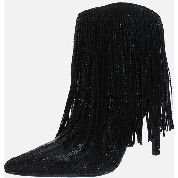 INC Boots Size 8.5 Black Western Ankle Booties Pointed Toe Evening Shoes NEW - Picture 1 of 10